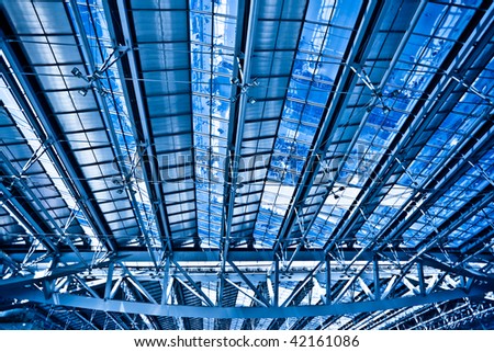 Abstract blue ceiling and construction