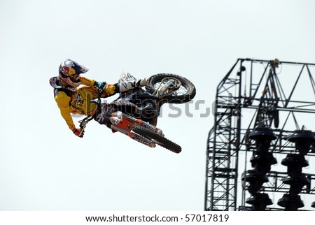 MOSCOW, RUSSIA - JUNE 26: Red Bull X-Fighters FMX competition on Red Square Levi Sherwood performs whip, 26 June, 2010 in Moscow, Russia