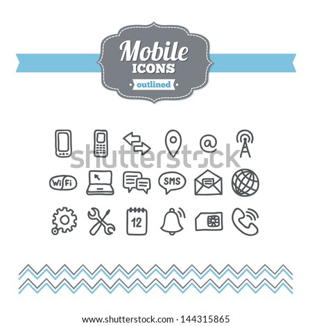 Set of hand drawn mobile icons