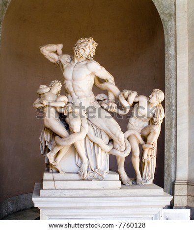Statue of Laocoon and his Sons, also called the Laocoon Group, is a monumental marble sculpture, Vatican Museums, Rome