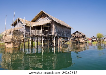 Traditional wooden stilt houses at the Inle lake, Shan state, Myanmar (Burma)