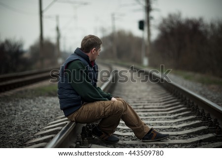 alone man on railway Imagine de stoc © 