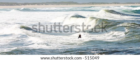 ocean-scape with foaming waves and a body-surfer