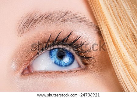 Close-up of woman?s blue eye