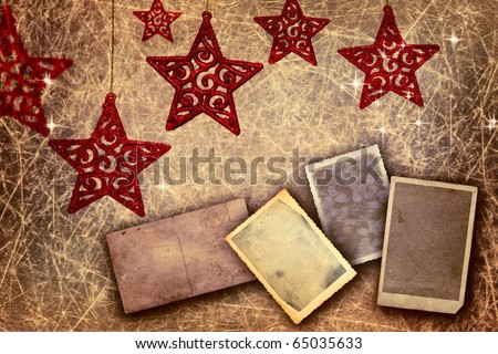 set of antique picture borders on gold shiny background with red stars