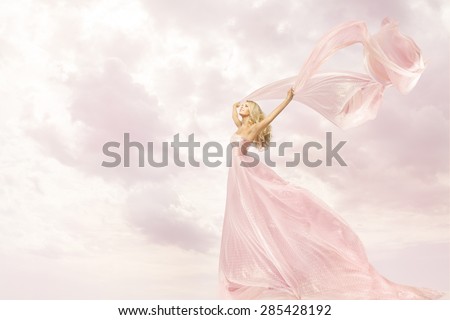 Similar – Image, Stock Photo Woman with pink scarf for cancer looking at the sea in bikini from the beach