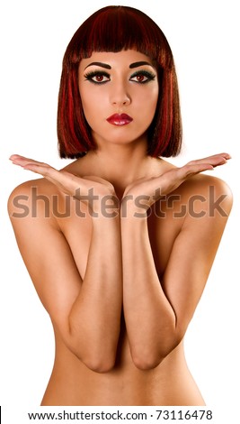 Naked Woman Holding Something on Hands, Girl Choosing Two Things, Isolated on White