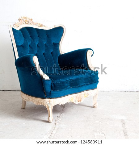 Blue classical style Armchair sofa couch in vintage room