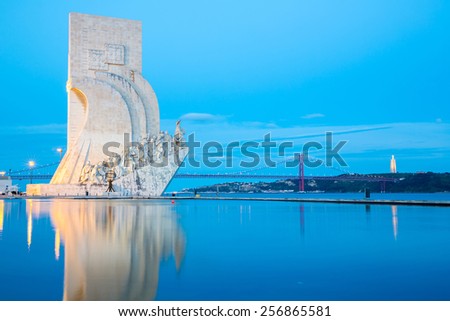 monument to the discoveries Lisbon Portugal at dusk