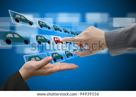 Business Man Hand touch Virtual Touch Screen Interface for New Car from Electronic Market