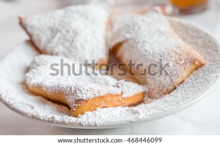 Beignets on Plate with powdered sugar Stockfoto © 