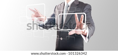 Business man touching on touch screen icon