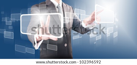 Business man touching on touch screen icon