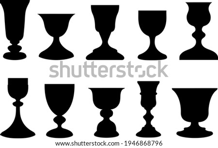 Collection of different chalices isolated on white