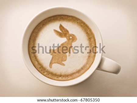 chinese new year rabbit , Easter rabbit drawing on latte art coffee cup