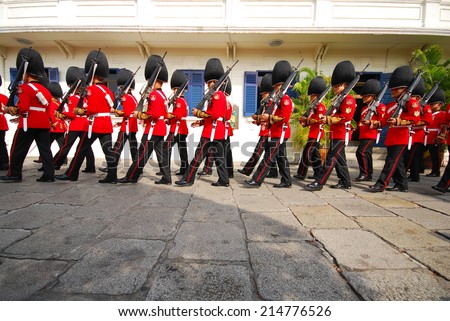 Kings Guard in Grand Royal Palace (Phra Borom Maha Ratcha Wang) on December 5, 2009  in Bangkok, Thailand. Palace was the residence of King , now used for official events