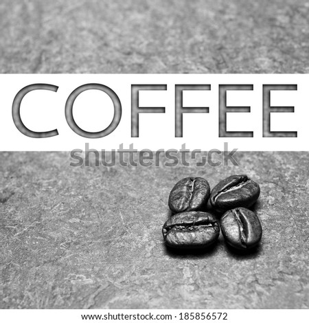 Coffee text with Roasted Coffee beans on texture floor, retro color background