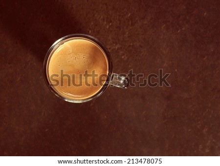 Cup of hot fresh espresso coffee, vintage color