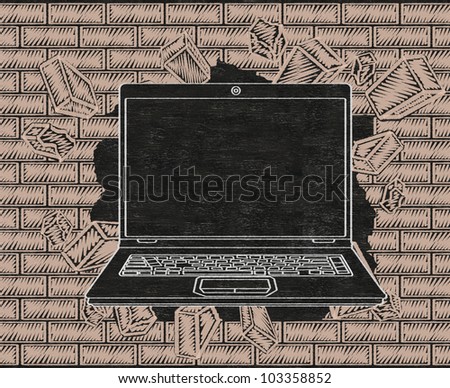 computer breaking wall written on blackboard background, high resolution, easy to use