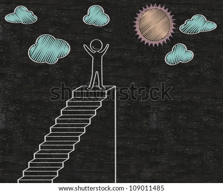 stairs to achieve abstract written on blackboard background, high resolution, easy to use