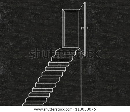 stairs to door achieve abstract written on blackboard background, high resolution, easy to use