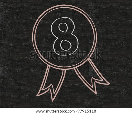 Award ribbon ten place with red ribbon written on blackboard background
