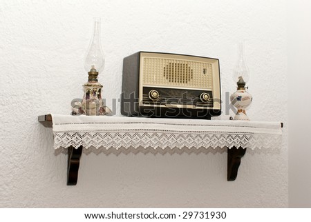 Antique radio and two lamps