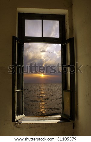 Sunset through the old window