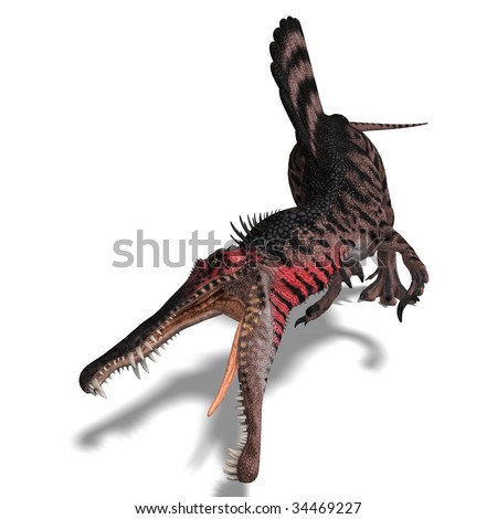 dinosaur Spinosaurus. 3D render with clipping path and shadow over white