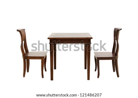 wooden chairs and table isolated on white background