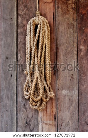 Hemp rope coiled hang on wood board