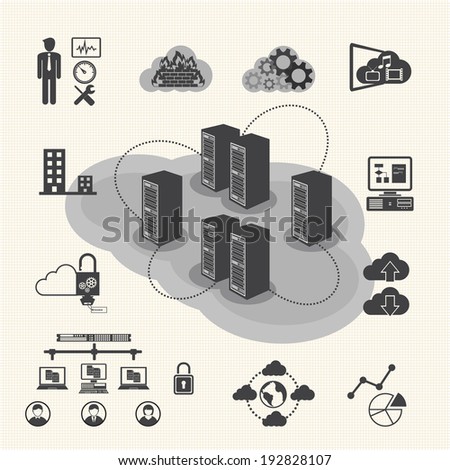 Big Data icons set, Cloud computing and network concept