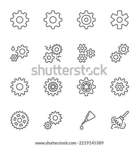 Gear Icon Set on white background, Vector Line icons