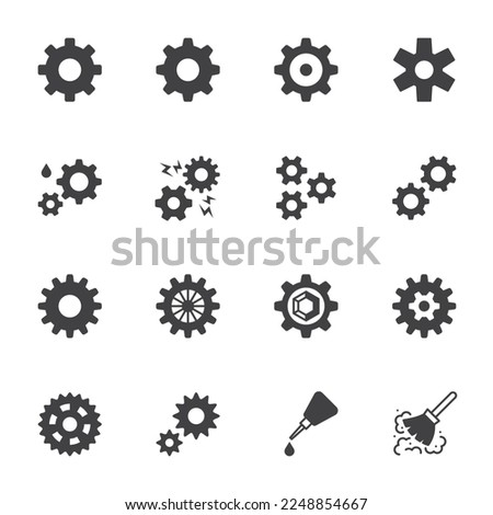 Gear Icon Set on white background, Vector solid icons