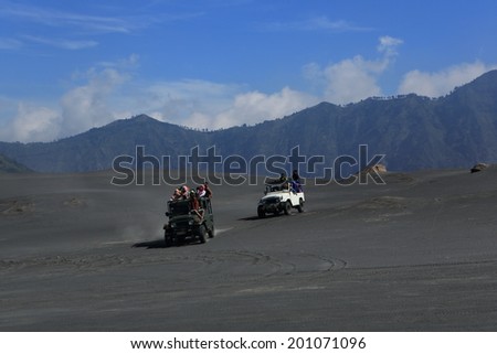 EAST JAVA,INDONESIA-MAY 11 : Tourists Jeep for tourist rent at Mount Bromo,The active Mount Bromo is one of the most visited tourist attractions on May 11,2013 in East Java , Indonesia.