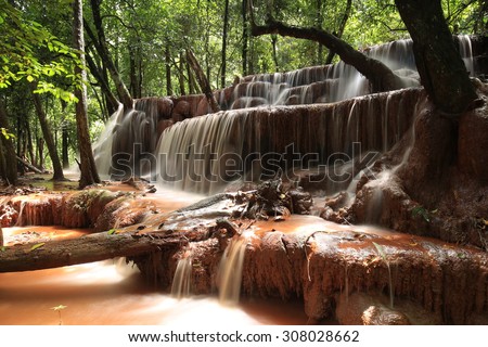 Paradise waterfall in Tropical rain forest of Thailand , water fall in deep forest at Tak province Thailand . The waterfall named Par Wai waterfall