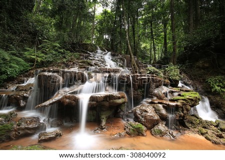 Paradise waterfall in Tropical rain forest of Thailand , water fall in deep forest at Tak province Thailand . The waterfall named Pha Charoen waterfall