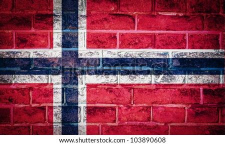 Collection of european flag on old brick wall texture background, Norway