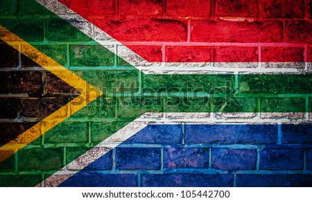 Collection of european flag on old brick wall texture background, south africa