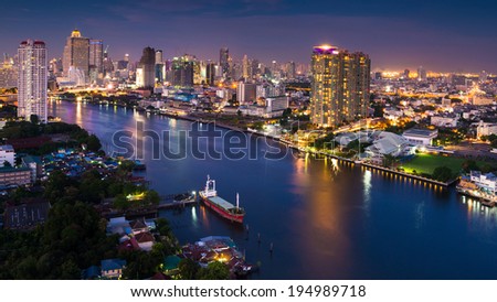 Modern city view of Bangkok city scape at nighttime