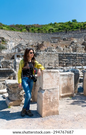 EPHESUS, TURKEY - APRIL 13 : Tourist in Ephesus Turkey on April 13, 2015. Ephesus contains the ancient largest collection of Roman ruins in the eastern Mediterranean