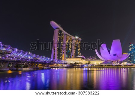INGAPORE - JULY 09: The Marina Bay Sands Resort Hotel on July 09, 2015 in Singapore. Marina Bay Sands is an integrated resort and the world\'s most expensive standalone casino property