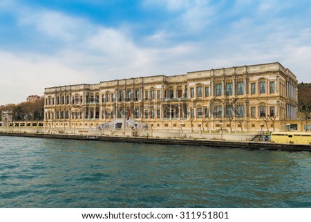 ISTANBUL,TURKEY - APRIL 08, 2015: Ciragan Palace, a former Ottoman palace, is now a five-star hotel in the Kempinski Hotels chain on April 08 Istanbul, Turkey