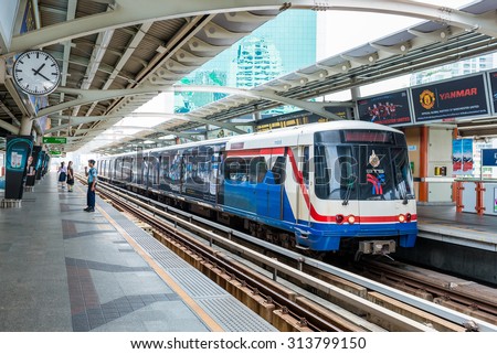 BANGKOK - MAR 10: The Bangkok Mass Transit System (BTS) on March 10, 2013 in Bangkok, Thailand. BTS or the Skytrain is an elevated rapid transit system in Bangkok, Thailand.