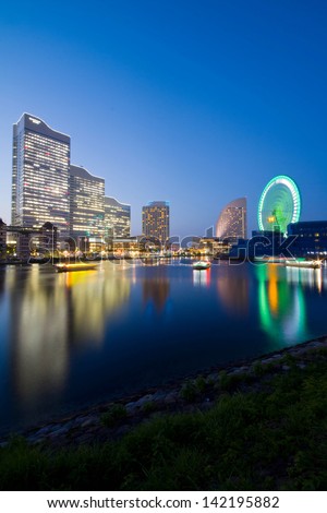 YOKOHAMA - MAY 24:View of Yokohama city at night in Japan on May 24 , 2013. Yokohama is Japan\'s second largest city, the population is over 3 million nowadays.