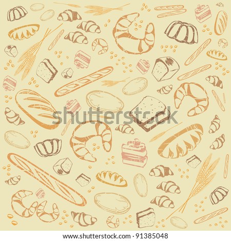 background from bread and fancy bread. Raster illustration