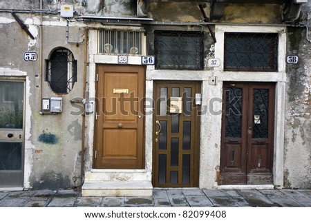 Typical Italian house doors at Murano island next to Venice