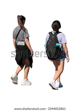 Similar – Image, Stock Photo Two teenager girls standing and looking at their smartphone