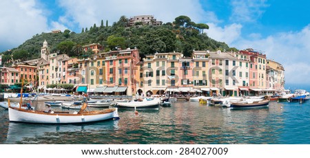 Portofino / Italy - August 26, 2010: Illustrative Editorial, View at port in Portofino, Italy. Portofino is an Italian fishing village and vacation resort famous for its picturesque harbour.