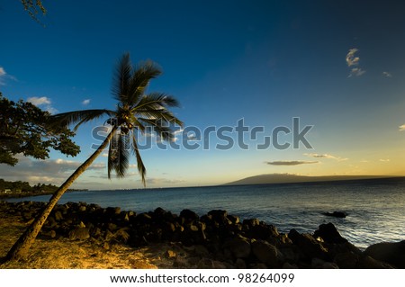 Sun down on the beach near Lahaina on the island of Maui